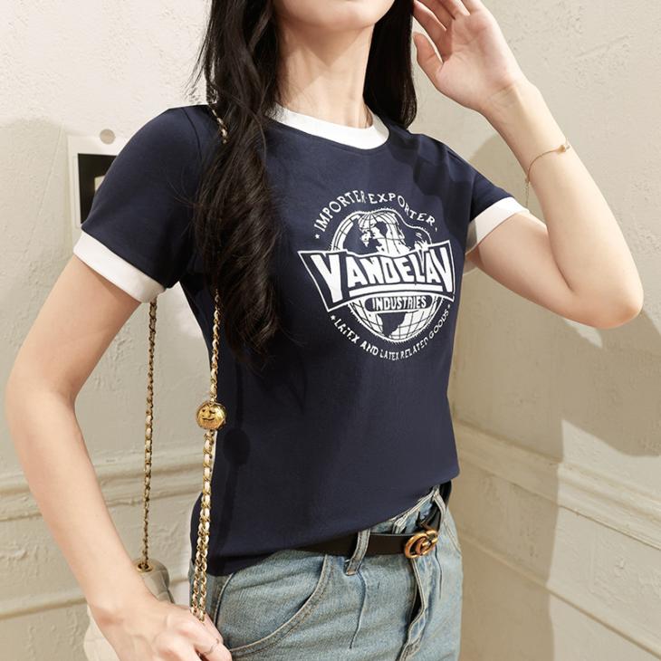 Navy Ribbed Tipped T-Shirt  |  Womens T-Shirts & Vests Clothing T-Shirts & Vests