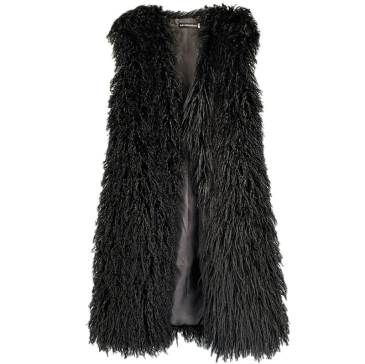 Navy Shaggy Faux Fur Longline Gilet  |  Womens Coats & Jackets Clothing Coats & Jackets