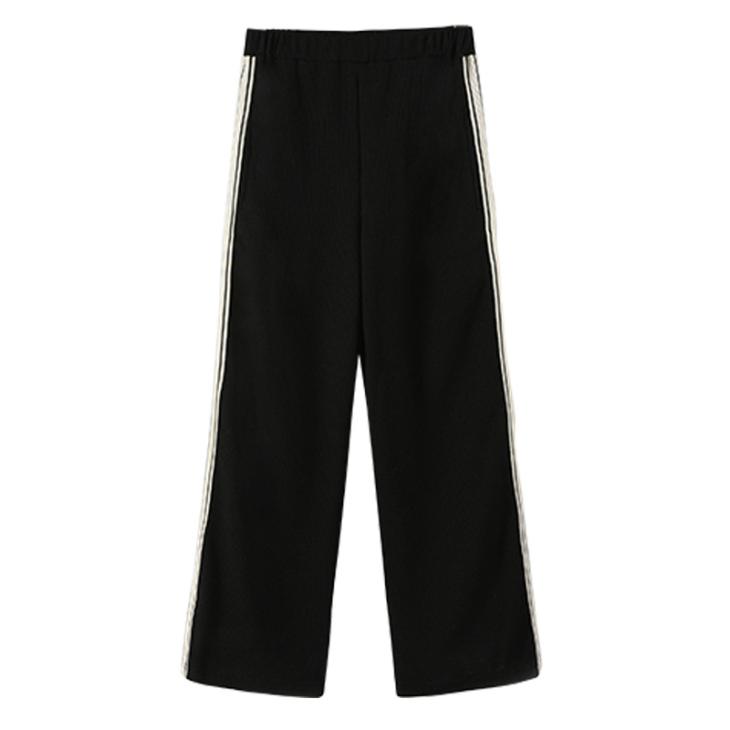 Petite Black Taped Wide Leg Trousers  |  Womens Trousers Clothing Trousers