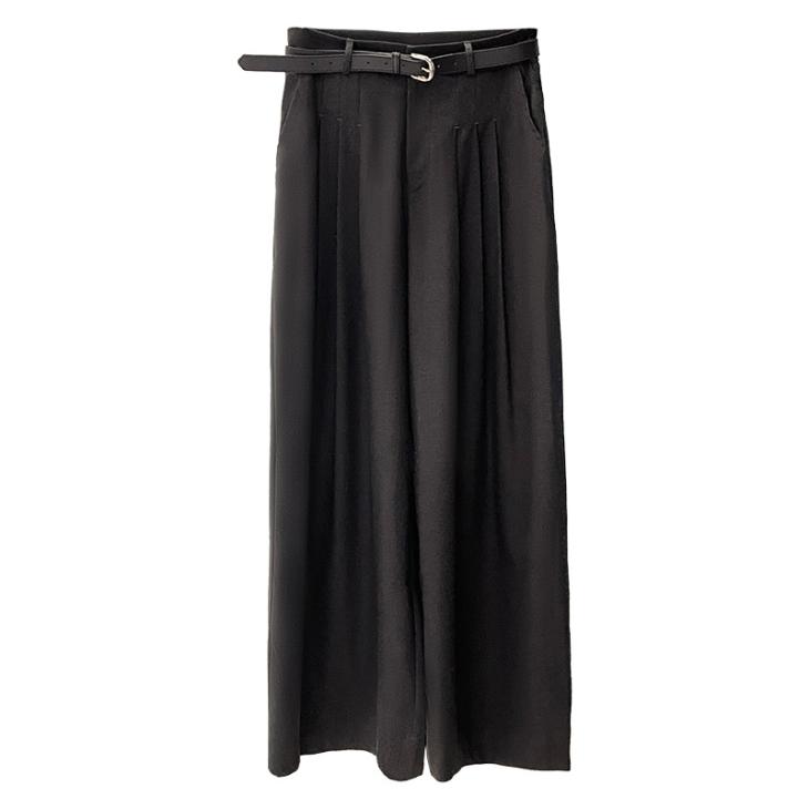 Petite Grey Double Belted Wide Leg Trousers  |  Womens Trousers Clothing Trousers