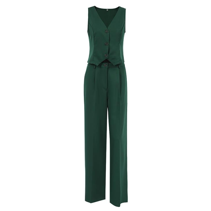 Petite Khaki Waistcoat Wide Leg Jumpsuit  |  Womens Jumpsuits & Playsuits Clothing Jumpsuits & Playsuits