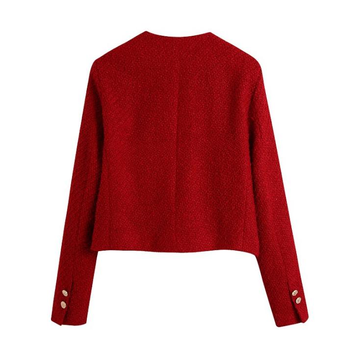 Petite Red Crop Collarless Jacket  |  Womens Coats & Jackets Clothing Co-Ord Sets