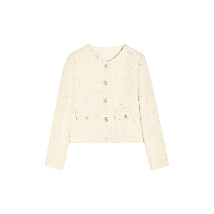 Pink Boucle Crop Collarless Jacket  |  Womens Coats & Jackets Clothing Coats & Jackets