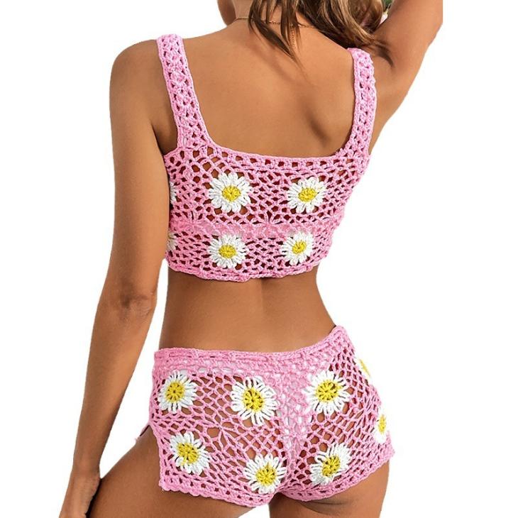 Pink Crochet Stripe Beach Mini Dress  |  Womens Swimwear & Beachwear Clothing Swimwear & Beachwear