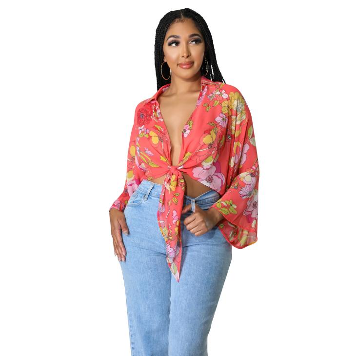 Pink Floral Batwing Beach Top  |  Womens Swimwear & Beachwear Clothing Swimwear & Beachwear