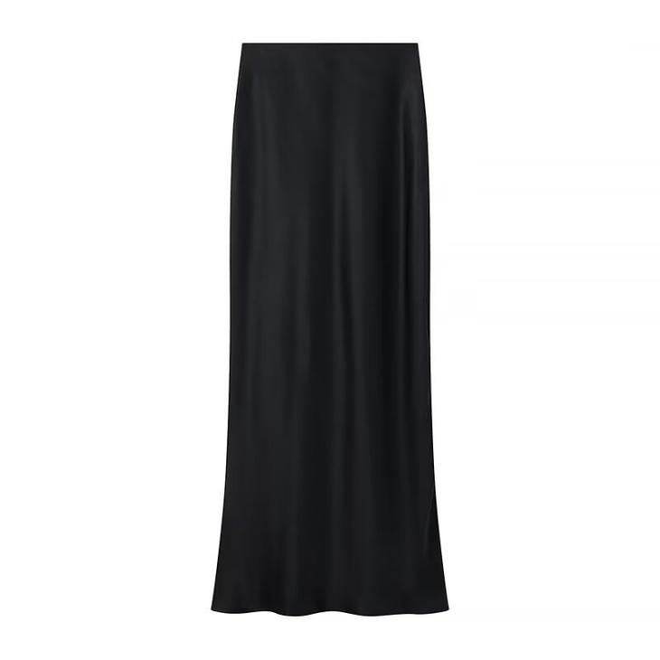 Plus Black Satin Midi Skirt  |  Womens Skirts Clothing Skirts