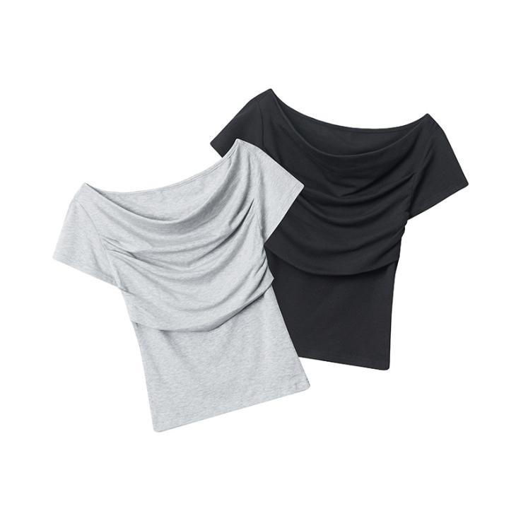 Plus Black Short Sleeve Draped Top  |  Womens Tops & T-Shirts Clothing Tops & T-Shirts