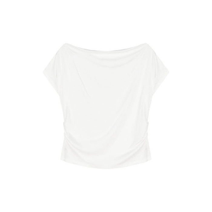 Plus Cream Short Sleeve Draped Top  |  Womens Tops & T-Shirts Clothing Tops & T-Shirts