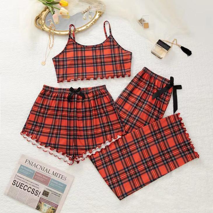 Red Check Mesh Long Sleeve Top  |  Womens Co-Ord Sets Clothing Co-Ord Sets