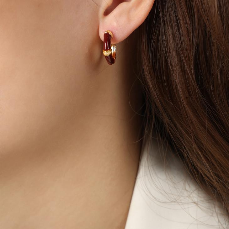 Red Enamel Hardware Hoop Earrings  |  Womens Jewellery Accessories Jewellery