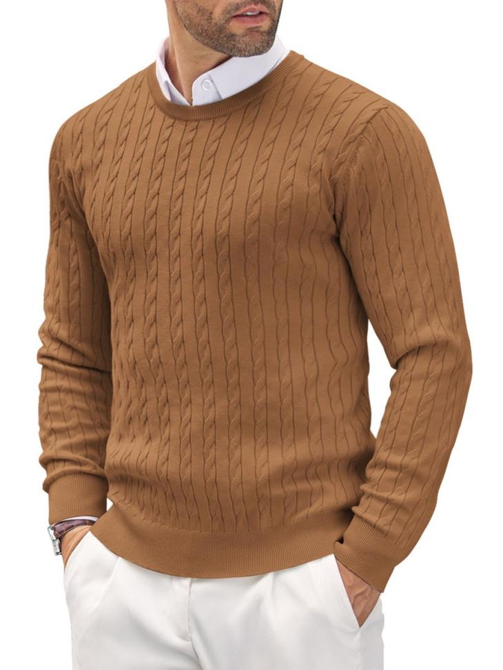 Rust Muscle Fit Cable Knitted Jumper  |  Mens Jumpers & Cardigans Clothing Jumpers & Cardigans