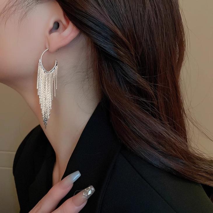 Silver Chain Hoop Drop Earrings  |  Womens Jewellery Accessories Jewellery