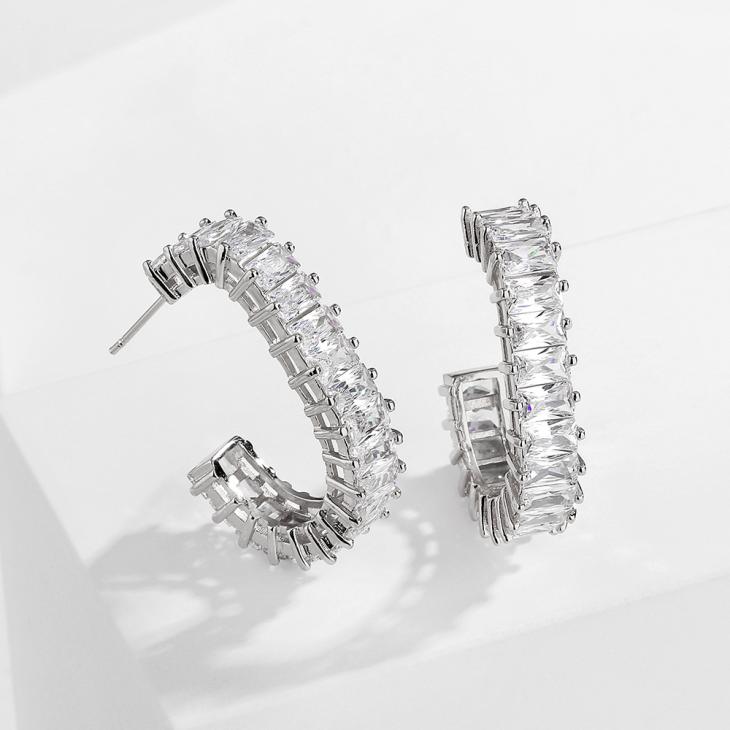 Silver Colour Diamantine Hoop Earrings  |  Womens Jewellery Accessories Jewellery