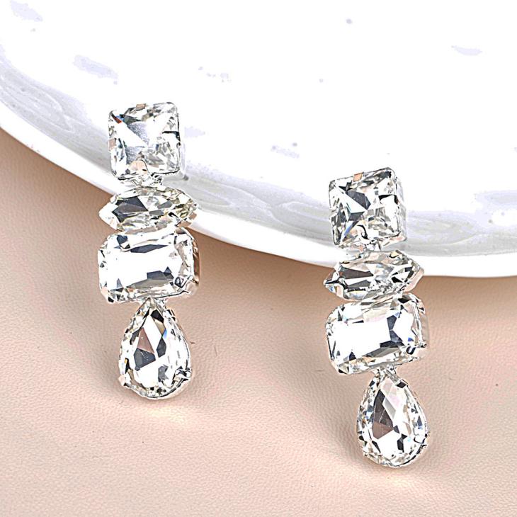 Silver Diamante Drop Earrings  |  Womens Jewellery Accessories Jewellery