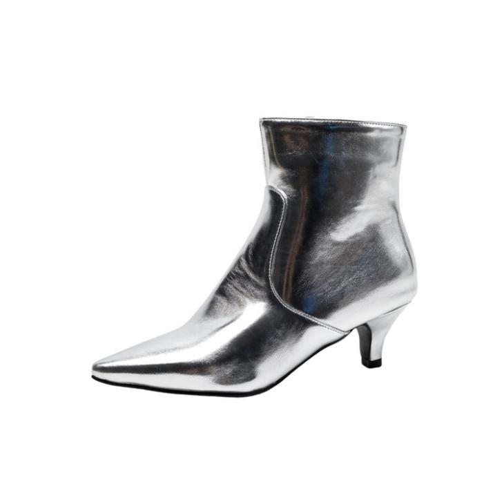 Silver Kitten Heeled Ankle Boots  |  Womens Boots Boots Boots