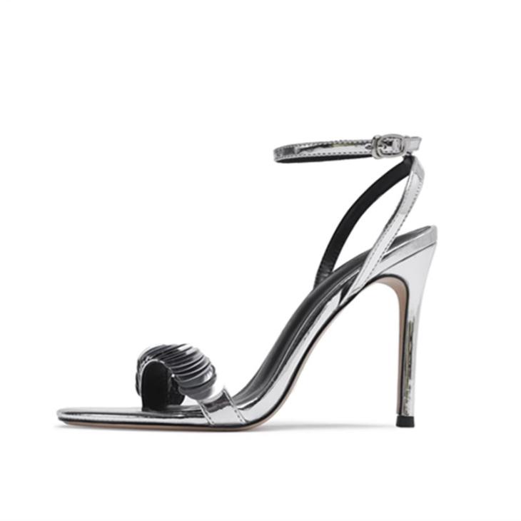 Silver Origami Bow Heeled Sandals  |  Womens Sandals Heels Heels