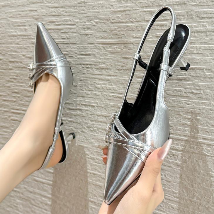 Silver Sling Back Flat Buckle Ballet Flats  |  Womens Shoes Shoes Shoes