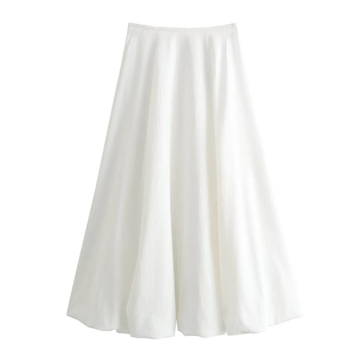 White Bubble Hem Midi Skirt  |  Womens Skirts Clothing Skirts