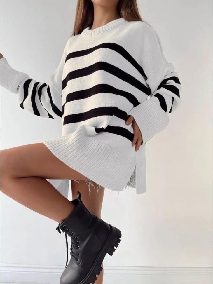 White Fine Knit Stripe Long Sleeve Top  |  Womens Jumpers & Cardigans Clothing Jumpers & Cardigans