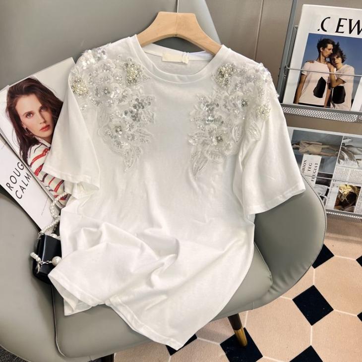 White Floral Lace Sleeve T-Shirt  |  Womens T-Shirts & Vests Clothing T-Shirts & Vests