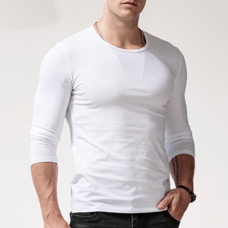 White Muscle Fit Stretch Long Sleeve T-Shirt  |  Mens Essentials Clothing Essentials