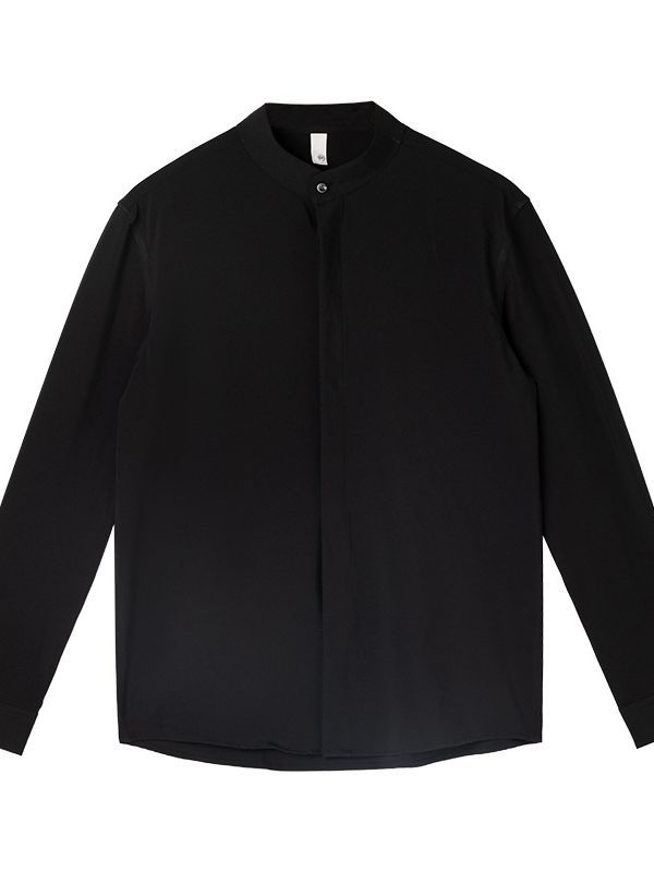 Black Slim Fit Grandad Collar Shirt  |  Mens Tops Clothing Mens