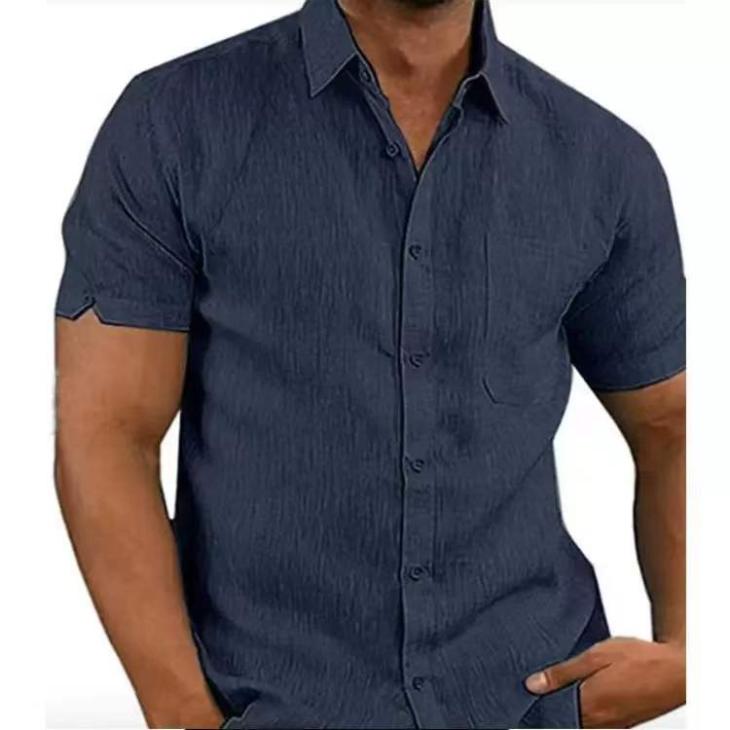 Navy Regular Fit Linen Blend Shirt  |  Mens Tops Clothing Mens