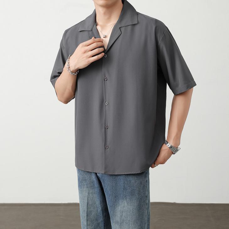 Grey Regular Fit Seersucker Revere Shirt  |  Mens Shirts Clothing Mens