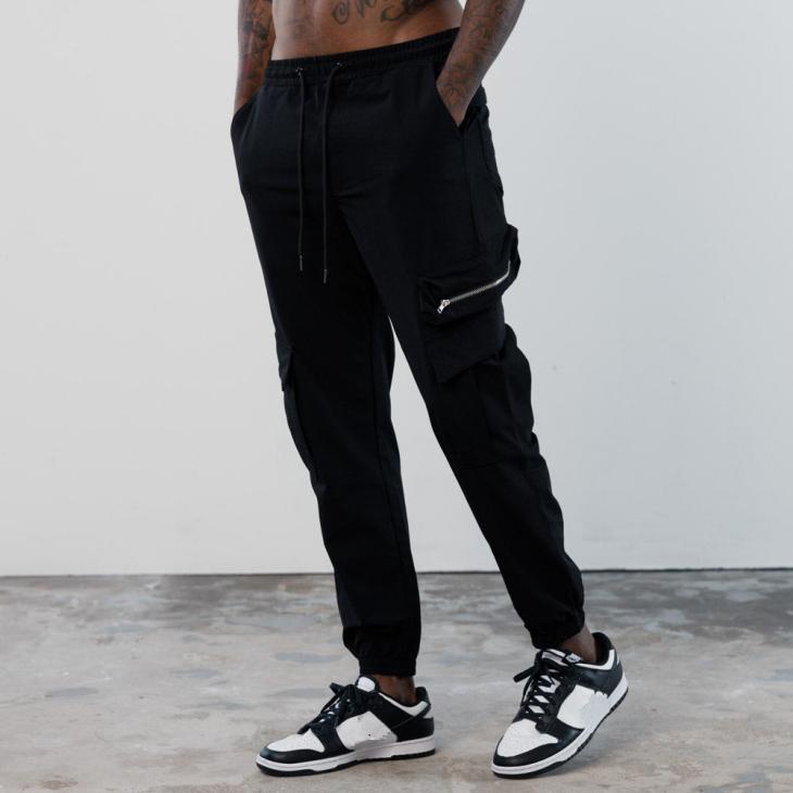 Black Regular Fit Zip Cargo Trousers  |  Mens Cargos Cargos Cargos